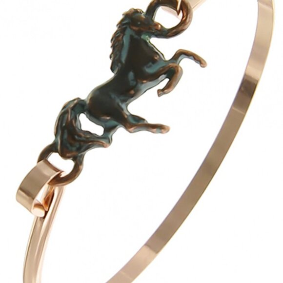 Horse Stallion Brass Hook Bangle Bracelet - Picture 2 of 7